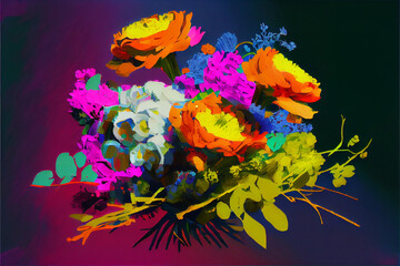 Oil painting of a boquet of flowers glitch art
