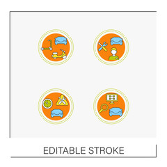  Car service concept icons set. Fixed broken things inside the car, Repair garage. Transport.Vector isolated conception metaphor illustrations.Editable stroke