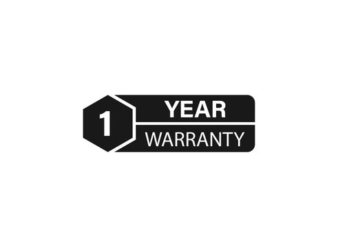 1 year warranty stamp on white background. Sign, label, sticker.