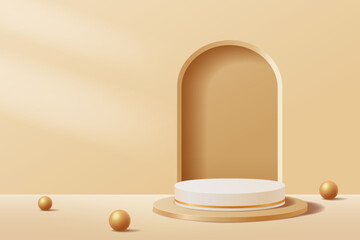 Gold abstract 3D scene for mockup, Cylindrical podium for display product presentation background