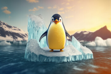 Cute penguin standing on an iceberg illustration