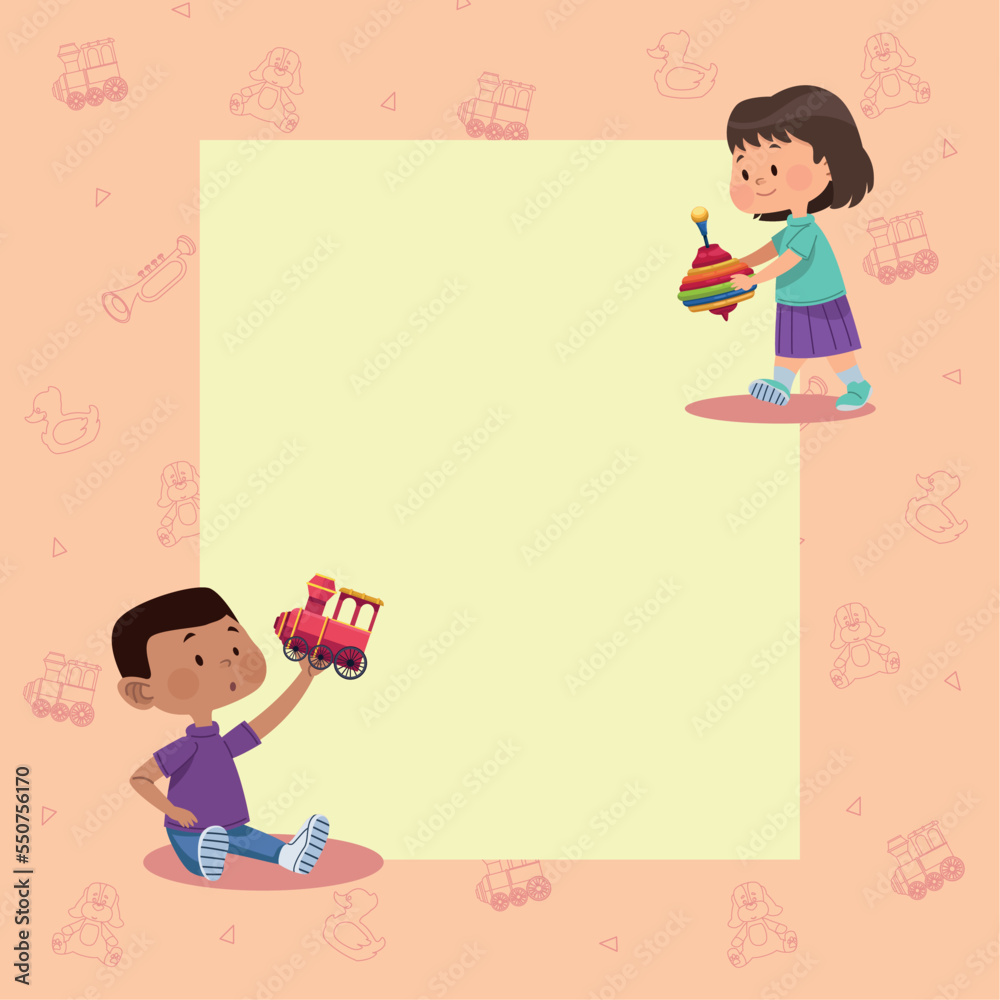 Sticker little kids couple playing