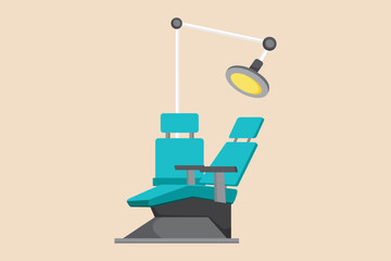 Modern chair equipped integrated dental engine and surgical light unit. Medical equipment concept. Colored flat graphic vector illustration isolated. 