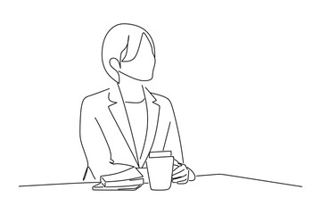 professional young businesspeople working with laptop line art drawing