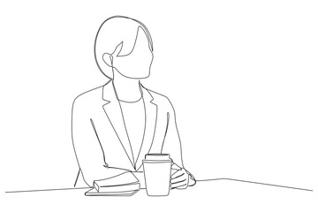continuous line drawing of professional young businesspeople working with laptop