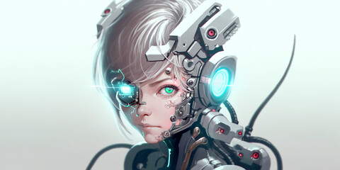Cyborg, humanoid, robot, android, ai, digital illustration, generated by AI