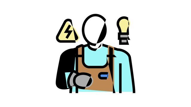 electrician worker color icon animation
