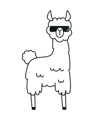 Doodle style lama. Tropical and exotic animal, wild life, nature and fauna. Symbol of Africa and savannah. Back in 1980s and 1990s, retro style and hippie era. Cartoon flat vector illustration