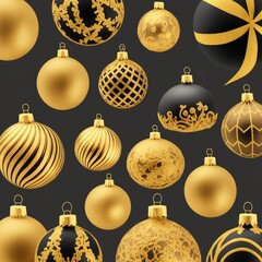 Christmas Ornaments with Black and Gold Sparkles and Decorations