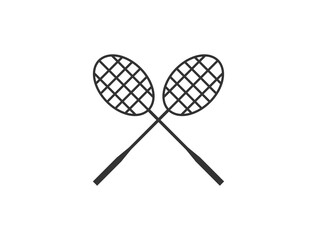 Two badminton racquets or rackets with shuttlecock / birdie line art vector icon for sports apps and websites