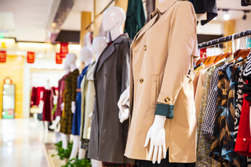 Fototapeta na wymiar Fashion dresses, Fashionable women's dresses are in the mall