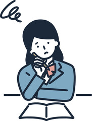 悩む学生　ネガティブ　女の子　シンプルイラストセット