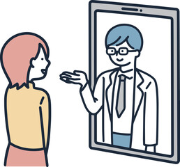 オンラインで診断を受ける女性　シンプルイラスト