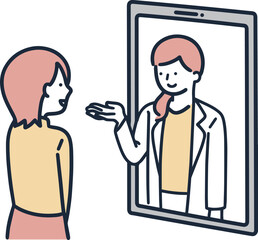オンラインで診断を受ける女性　シンプルイラスト