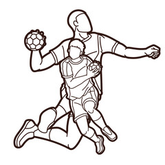 Group of Handball Sport Male Players Team Men Mix Action Cartoon Graphic Vector