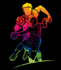 Fototapeta na wymiar Group of Handball Sport Male Players Team Men Mix Action Cartoon Graphic Vector