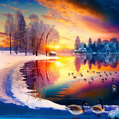 Obraz premium snowy lake