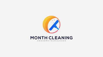 Creative Monthly Moon Cleaning Logo design Vector illustration