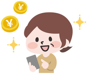 スマホでお小遣い稼ぎをするシニアの女性