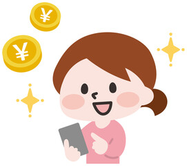 スマホでお小遣い稼ぎをする女性 