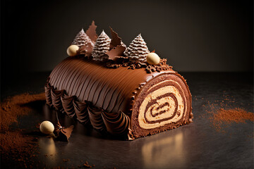 traditional french buche de noel christmas cake in a french patisserie