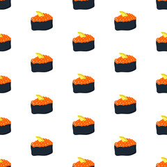 Seamless pattern with sushi with red caviar