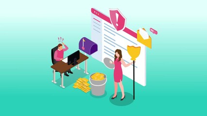 Two people cleaning email on computer