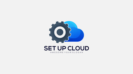 Gear Set up Cloud Logo icon design illustration
