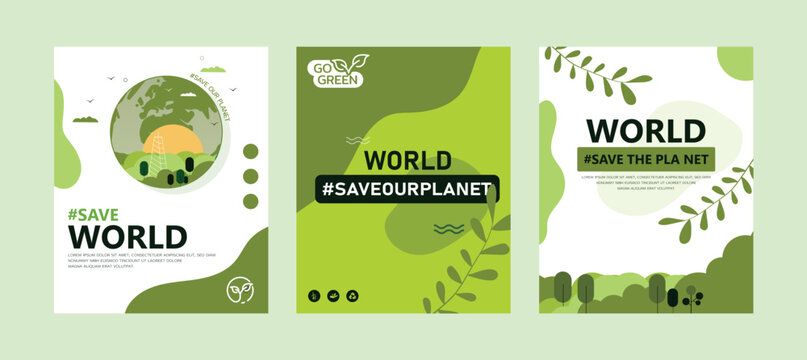 World Environment Day. earth day poster with green background leaves and elements Layout for print, flyer, cover, banner design campaigning the importance of protecting nature.