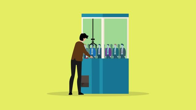 Recruiter choose a new employee in claw machine