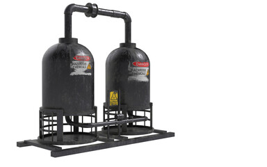 twin metallic chemical tanks on a white background