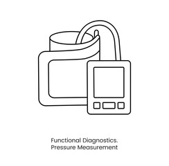 Line icon in vector blood pressure measuring device, functional diagnostics, tonometer illustration.