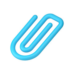 Obraz premium Paper clip blue 3d icon binder for document attaching fixing sheet stationery
