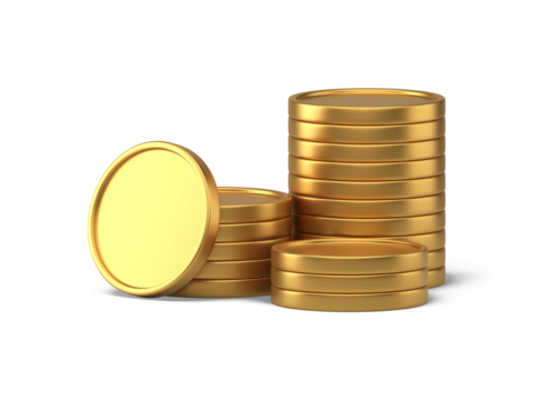Golden metallic coin stack abundance richness banking investment financial 3d icon - Powered by Adobe