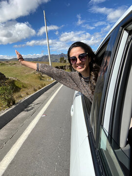 JOYFUL WOMAN WITH THE WIND ON HER FACE