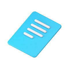 Paper sheet file document with text message notice important information letter blue 3d icon