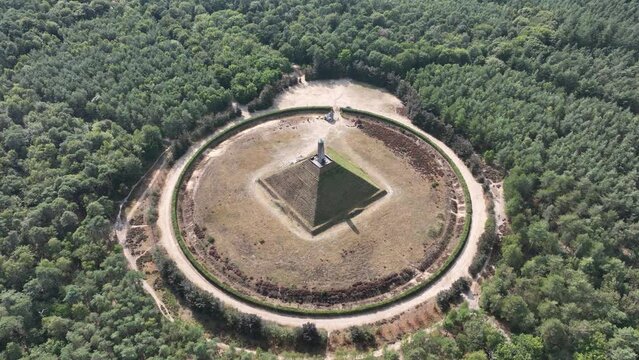 The Pyramid of Austerlitz, 36 metre high pyramid. Built in 1804 by Napoleon's soldiers on one of the highest points of the Utrecht Hill Ridge, in Woudenberg, the Netherlands. Aerial.