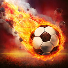 Fototapeta premium Football and Soccer celebration of the World Cup, flaming balls and lighting, with rainbow colors