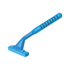 Blue razor with blade and handle for daily personal shaving vector flat illustration