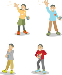 豆まきをする子供たちの素材