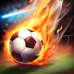Fototapeta premium Football and Soccer celebration of the World Cup, flaming balls and lighting, with rainbow colors