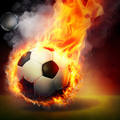Fototapeta premium Football and Soccer celebration of the World Cup, flaming balls and lighting, with rainbow colors