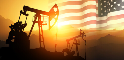 US oil industry .Crude oil and petroleum concept. American flag background