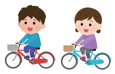 サイクリング 自転車に乗る女の子と男の子 イラスト