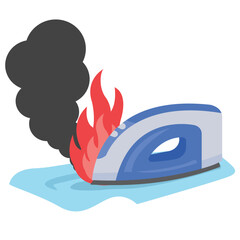 火事の原因　アイロンを置きっぱなし　イラスト © こけ田