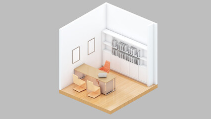 Fototapeta premium Isometric view of a manager room,office space,working room, 3d rendering.