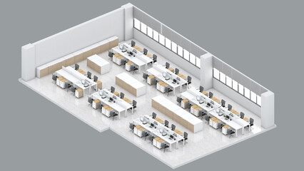 Isometric view of a office area,working space, 3d rendering.