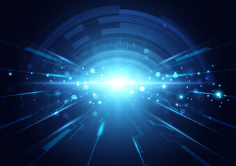 Abstract technology blue light rays with dots and sparks effect vector illustration.