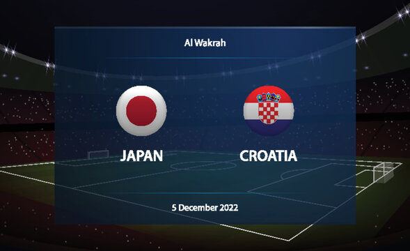 Japan vs Croatia. Football scoreboard broadcast graphic