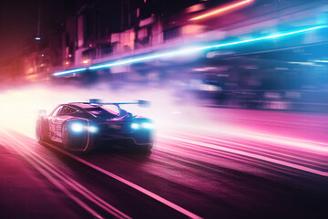 Fototapeta na wymiar Street racing in neon city. Digitally generated image